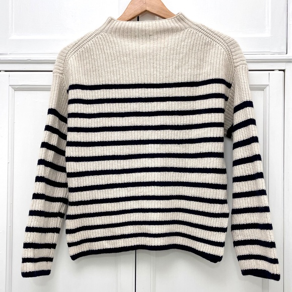 Rails Claudia Cream Navy Stripe Cashmere Wool Mock Neck Sweater Womens XS - Picture 2 of 12